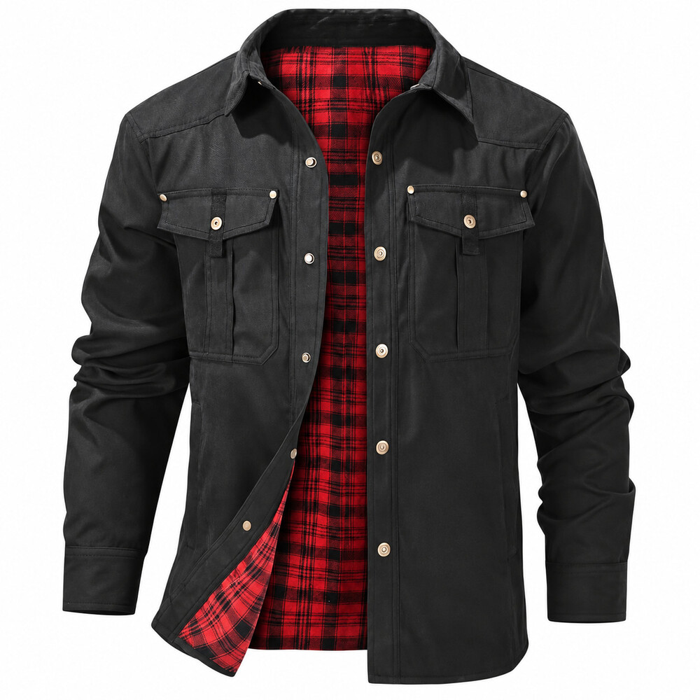 Men's Flannel Lined Western Snap Shirt Jacket Black Medium NWT